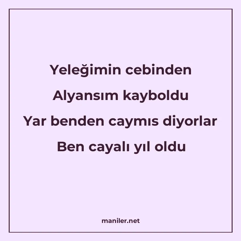 Yeleğimin cebinden Alyansım kayboldu Yar benden caymıs diyor manisi görseli