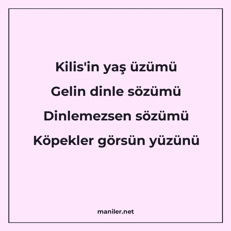 Kilis'in yaş üzümü Gelin dinle sözümü Dinlemezsen sözümü Köp manisi görseli