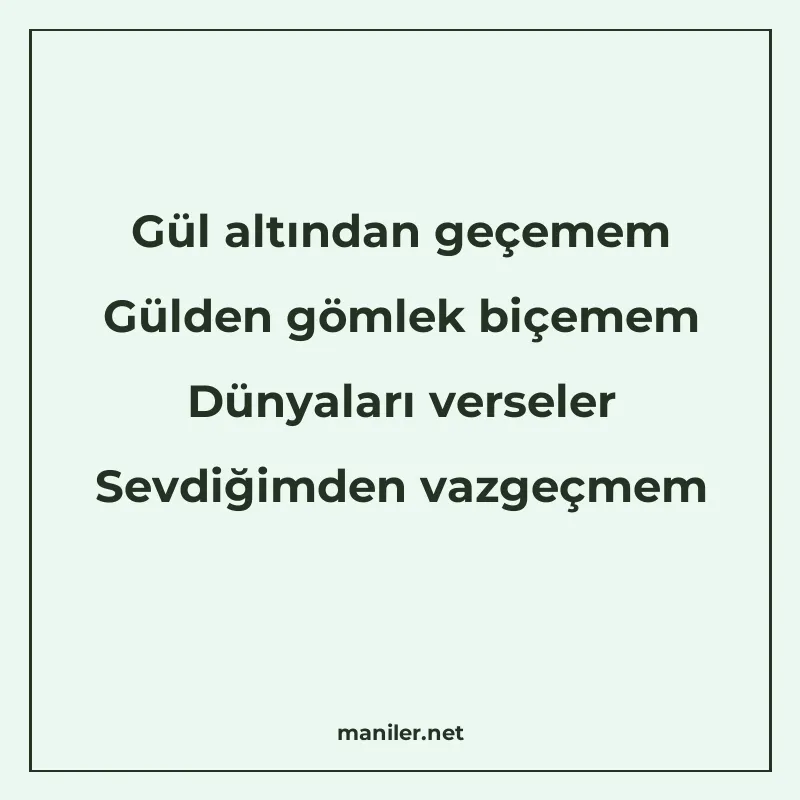 Gül altından geçemem Gülden gömlek biçemem Dünyaları versele manisi görseli