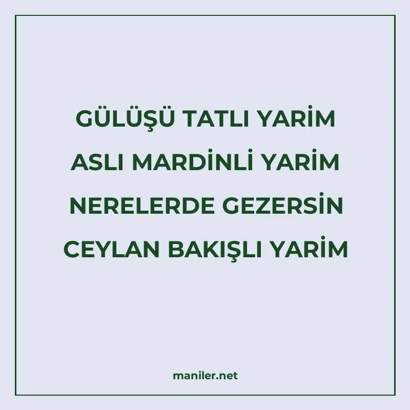 GÜLÜŞÜ TATLI YARİM ASLI MARDİNLİ YARİM NERELERDE GEZERSİN CE manisi görseli