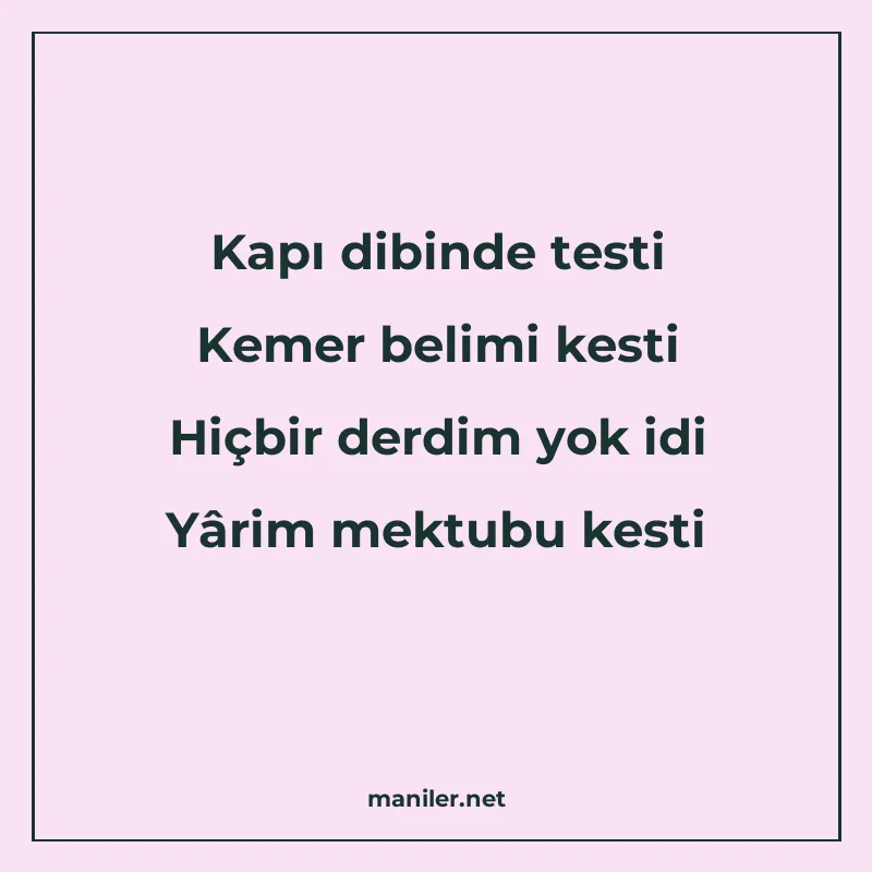 Kapı dibinde testi Kemer belimi kesti Hiçbir derdim yok idi manisi görseli