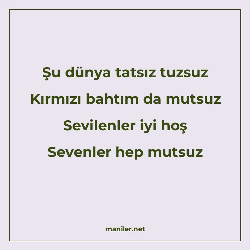 Şu dünya tatsız tuzsuz Kırmızı bahtım da mutsuz Sevilenler i manisi görseli