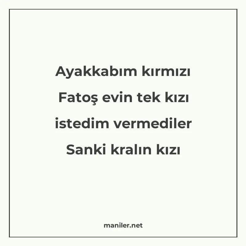 Ayakkabım kırmızı Fatoş evin tek kızı istedim vermediler San manisi görseli
