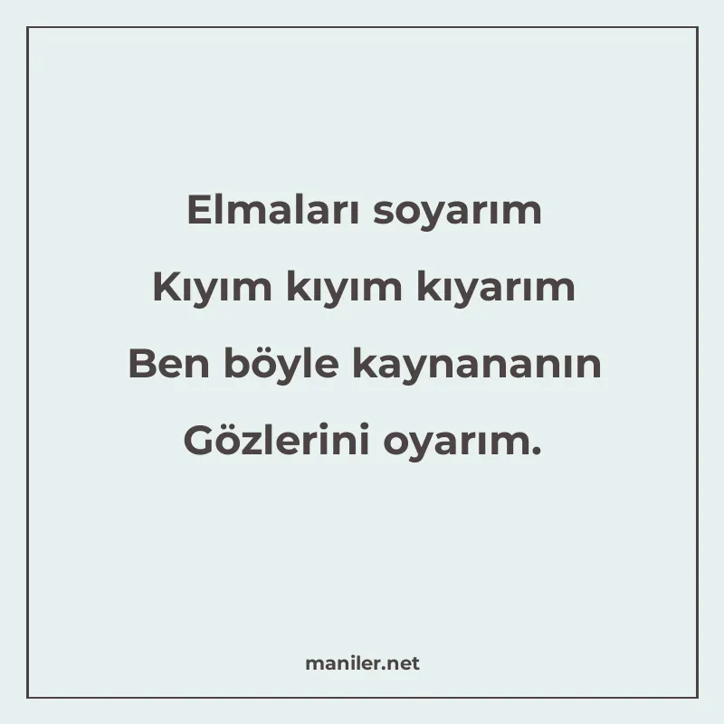 Elmaları soyarım Kıyım kıyım kıyarım Ben böyle kaynananın Gö manisi görseli