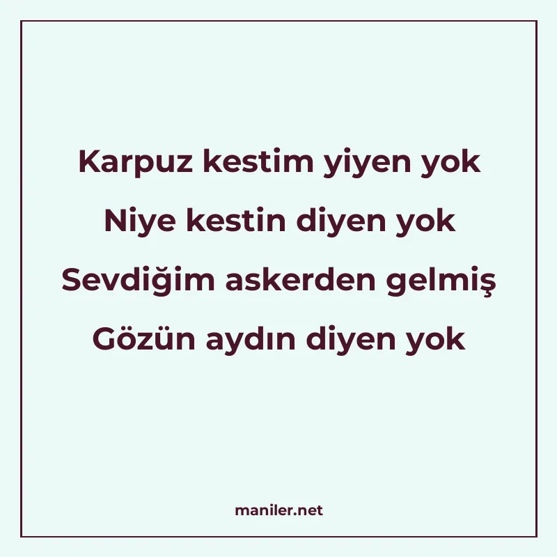 Karpuz kestim yiyen yok Niye kestin diyen yok Sevdiğim asker manisi görseli