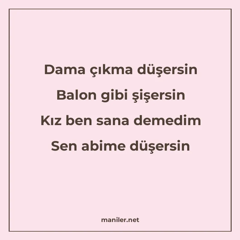 Dama çıkma düşersin Balon gibi şişersin Kız ben sana demedim manisi görseli