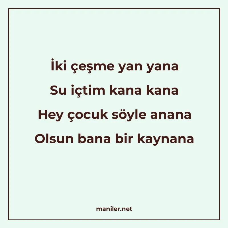 İki çeşme yan yana Su içtim kana kana Hey çocuk söyle anana manisi görseli