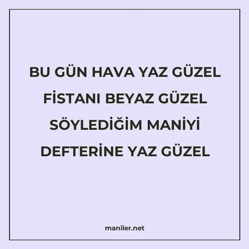 BU GÜN HAVA YAZ GÜZEL FİSTANI BEYAZ GÜZEL SÖYLEDİĞİM MANİYİ manisi görseli