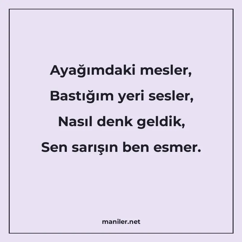 Ayağımdaki mesler, Bastığım yeri sesler, Nasıl denk geldik manisi görseli