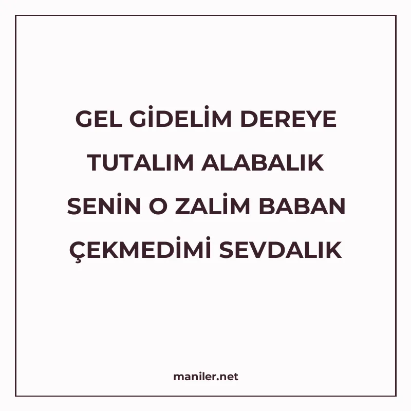 GEL GİDELİM DEREYE TUTALIM ALABALIK SENİN O ZALİM BABAN ÇEKM manisi görseli