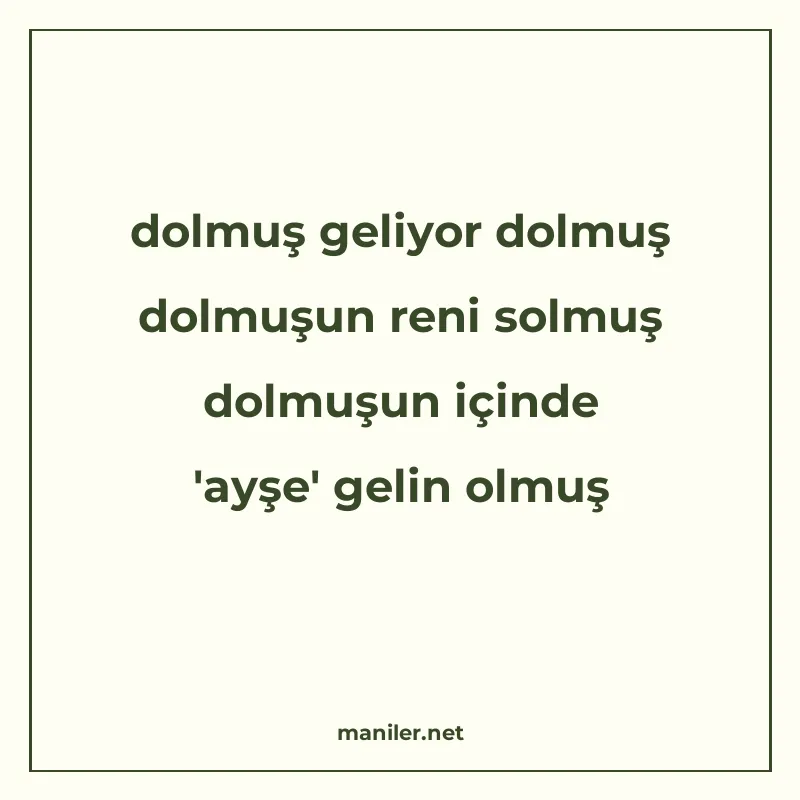 dolmuş geliyor dolmuş dolmuşun reni solmuş dolmuşun içinde &