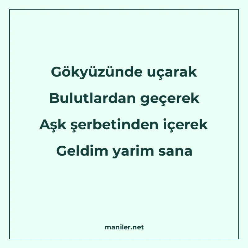 Gökyüzünde uçarak Bulutlardan geçerek Aşk şerbetinden içerek manisi görseli
