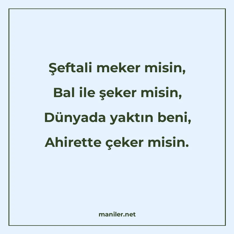 Şeftali meker misin, Bal ile şeker misin, Dünyada yaktın ben manisi görseli