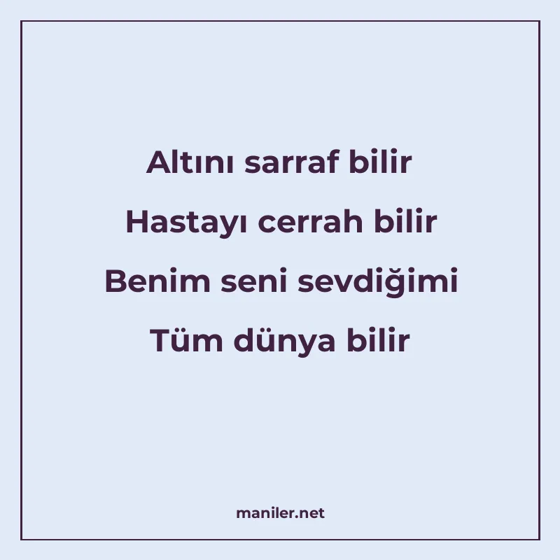 Altını sarraf bilir Hastayı cerrah bilir Benim seni sevdiğim manisi görseli