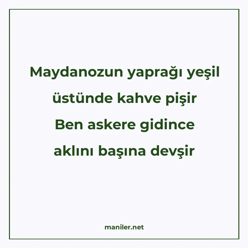 Maydanozun yaprağı yeşil üstünde kahve pişir Ben askere gidi manisi görseli
