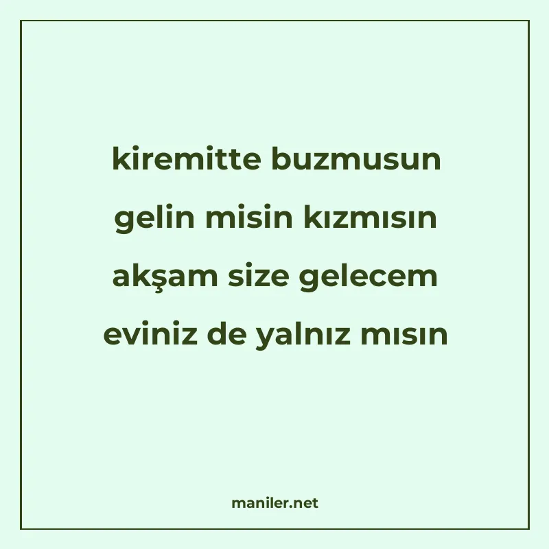 kiremitte buzmusun gelin misin kızmısın akşam size gelecem e manisi görseli