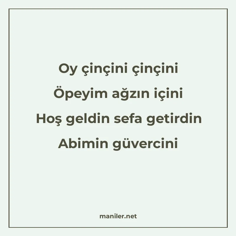 Oy çinçini çinçini Öpeyim ağzın içini Hoş geldin sefa getird
