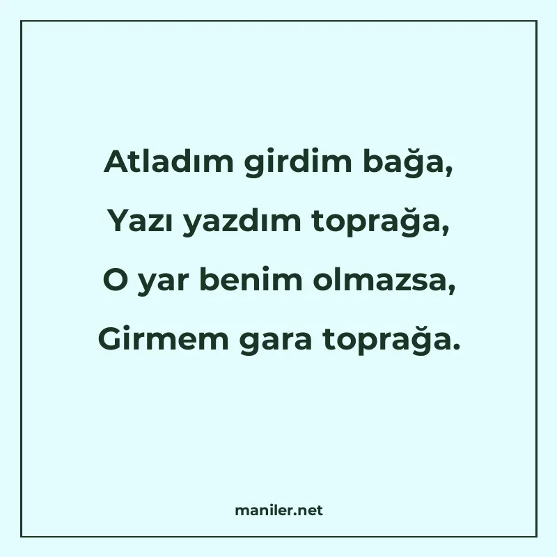 Atladım girdim bağa, Yazı yazdım toprağa, O yar benim olmazs manisi görseli