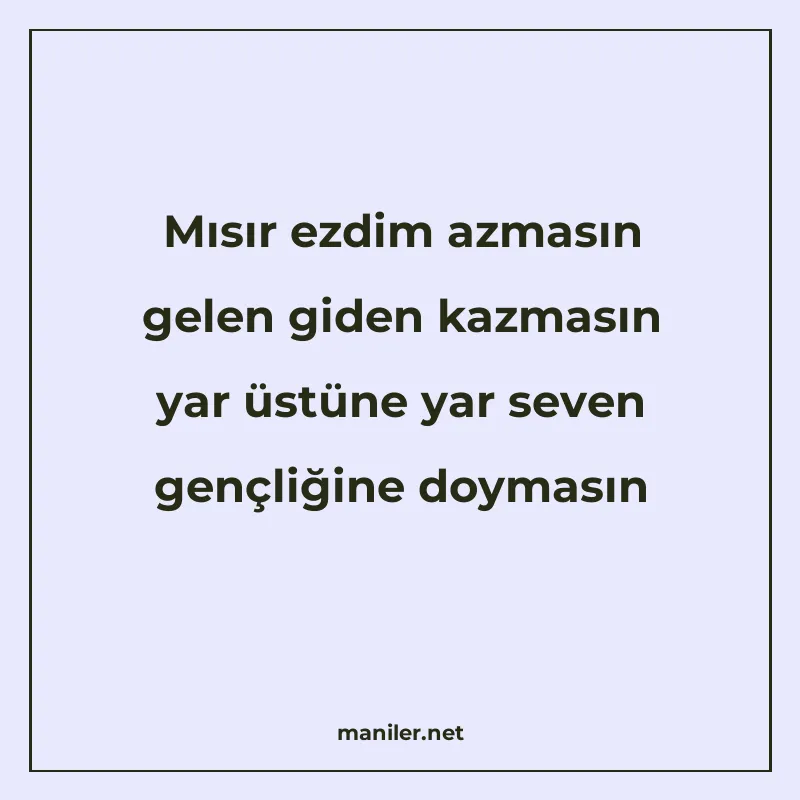 Mısır ezdim azmasın gelen giden kazmasın yar üstüne yar seve manisi görseli