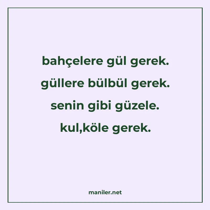 bahçelere gül gerek. güllere bülbül gerek. senin gibi güzele manisi görseli