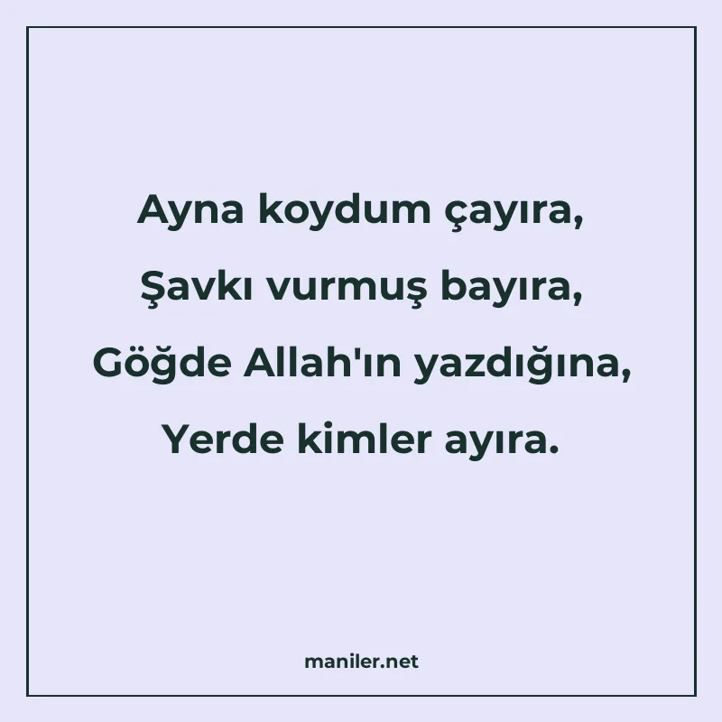 Ayna koydum çayıra, Şavkı vurmuş bayıra, Göğde Allah'ın manisi görseli