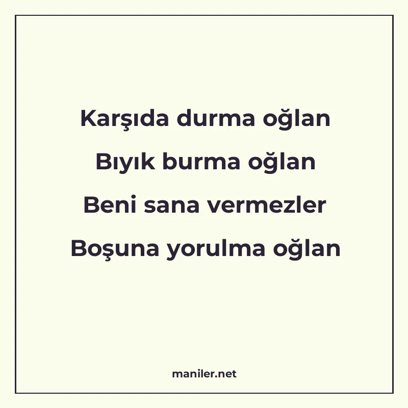 Karşıda durma oğlan Bıyık burma oğlan Beni sana vermezler Bo manisi görseli