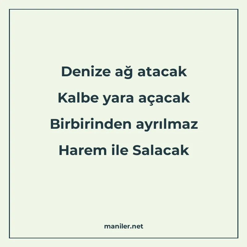 Denize ağ atacak Kalbe yara açacak Birbirinden ayrılmaz Hare manisi görseli