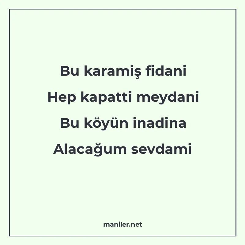 Bu karamiş fidani Hep kapatti meydani Bu köyün inadina Alaca manisi görseli