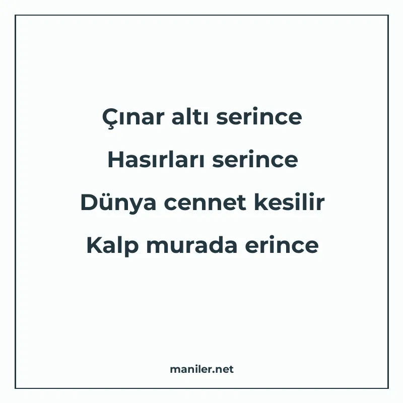 Çınar altı serince Hasırları serince Dünya cennet kesilir Ka manisi görseli