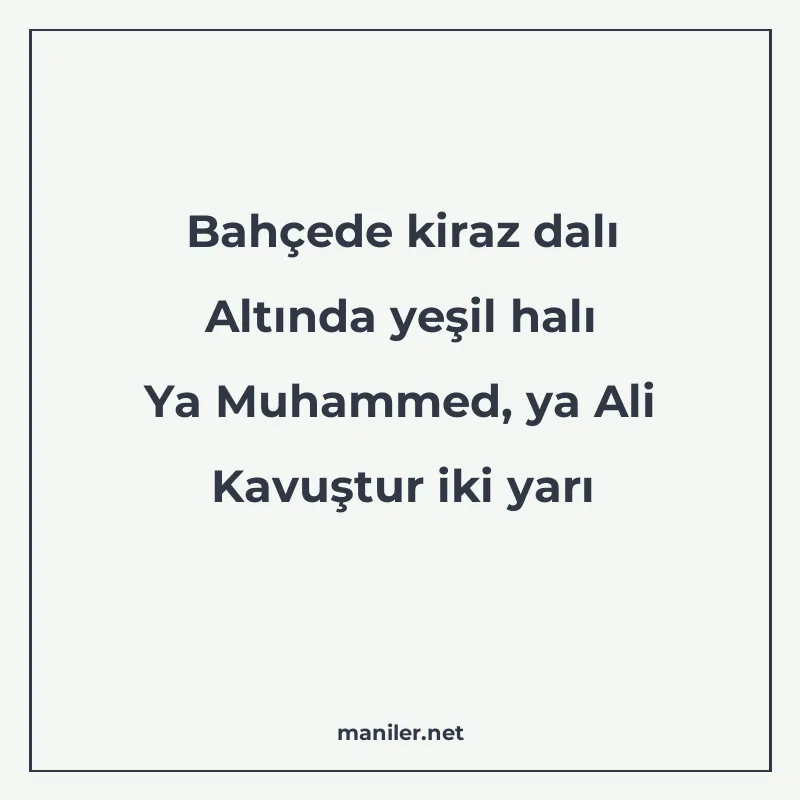 Bahçede kiraz dalı Altında yeşil halı Ya Muhammed, ya Ali Ka manisi görseli
