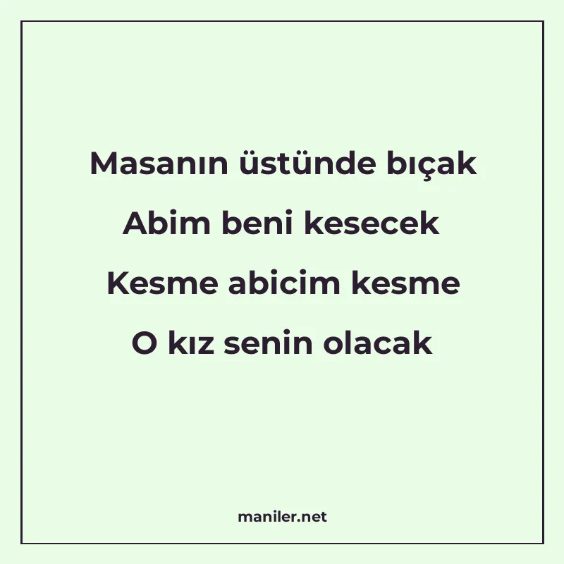 Masanın üstünde bıçak Abim beni kesecek Kesme abicim kesme O manisi görseli