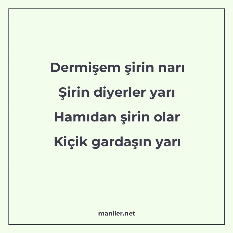 Dermişem şirin narı Şirin diyerler yarı Hamıdan şirin olar K manisi görseli