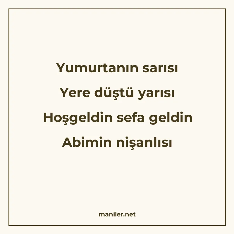 Yumurtanın sarısı Yere düştü yarısı Hoşgeldin sefa geldin Ab manisi görseli