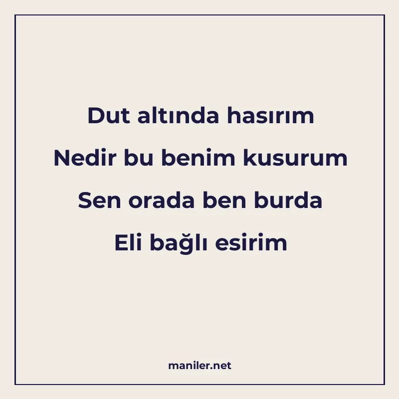 Dut altında hasırım Nedir bu benim kusurum Sen orada ben bur manisi görseli