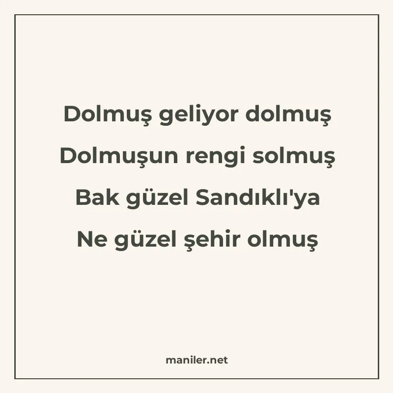 Dolmuş geliyor dolmuş Dolmuşun rengi solmuş Bak güzel Sandık manisi görseli