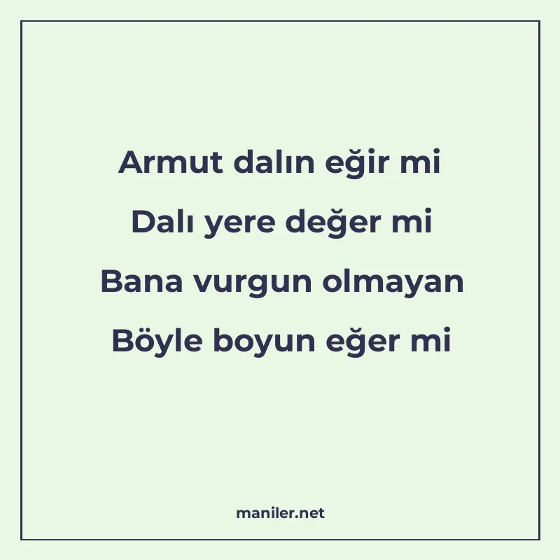 Armut dalın eğir mi Dalı yere değer mi Bana vurgun olmayan B manisi görseli