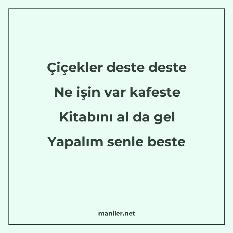Çiçekler deste deste Ne işin var kafeste Kitabını al da gel manisi görseli