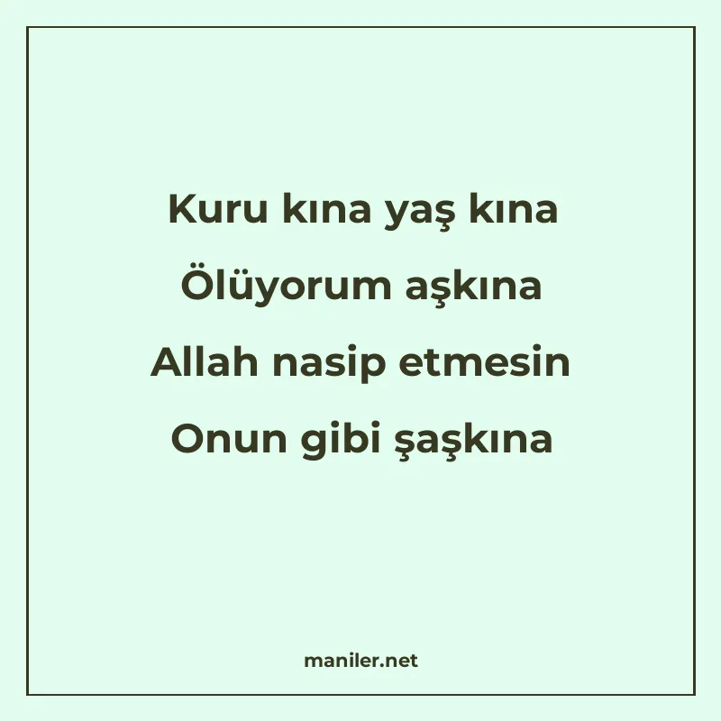 Kuru kına yaş kına Ölüyorum aşkına Allah nasip etmesin Onun manisi görseli