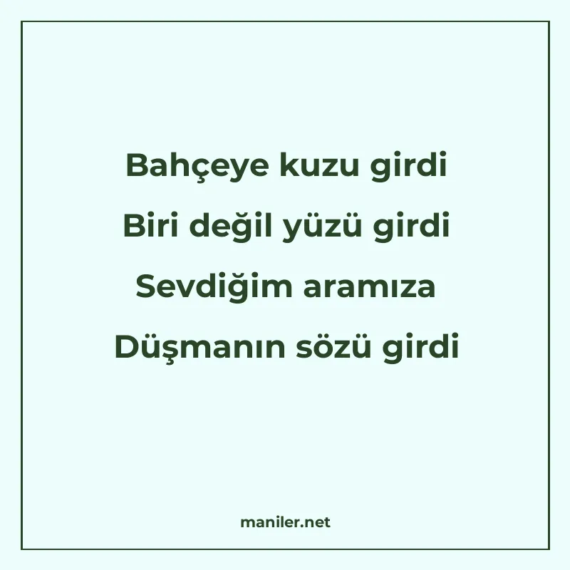 Bahçeye kuzu girdi Biri değil yüzü girdi Sevdiğim aramıza Dü manisi görseli