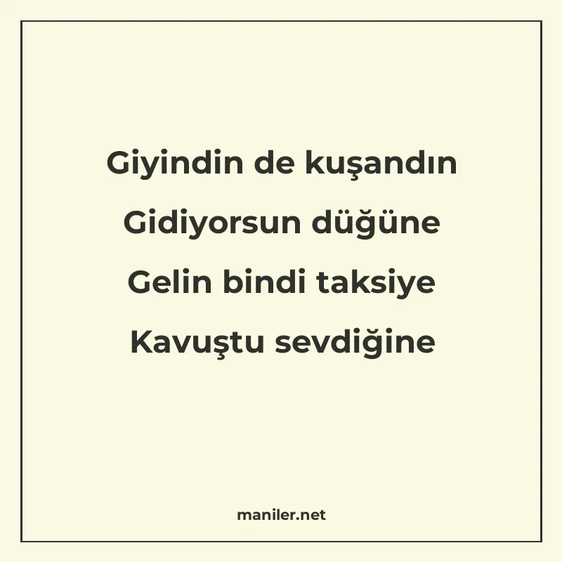 Giyindin de kuşandın Gidiyorsun düğüne Gelin bindi taksiye K manisi görseli