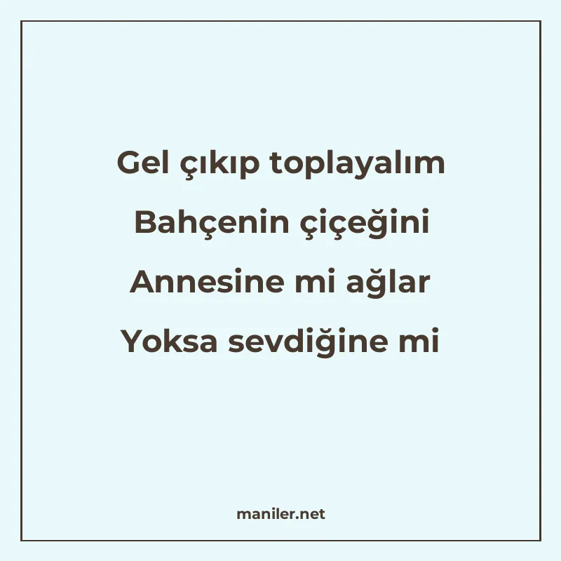Gel çıkıp toplayalım Bahçenin çiçeğini Annesine mi ağlar Yok manisi görseli