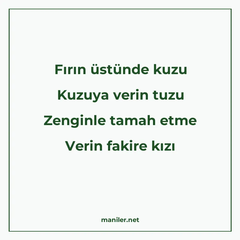 Fırın üstünde kuzu Kuzuya verin tuzu Zenginle tamah etme Ver manisi görseli