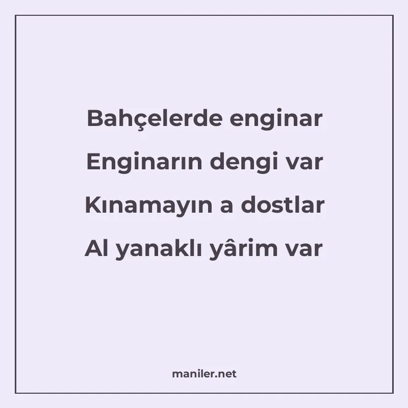 Bahçelerde enginar Enginarın dengi var Kınamayın a dostlar A manisi görseli