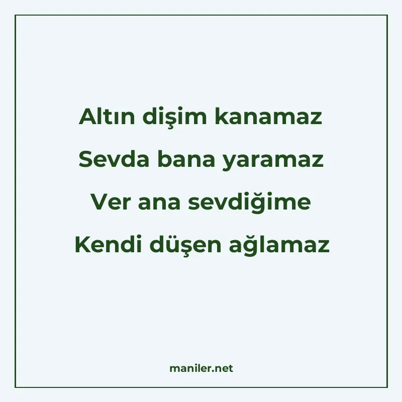 Altın dişim kanamaz Sevda bana yaramaz Ver ana sevdiğime Ken