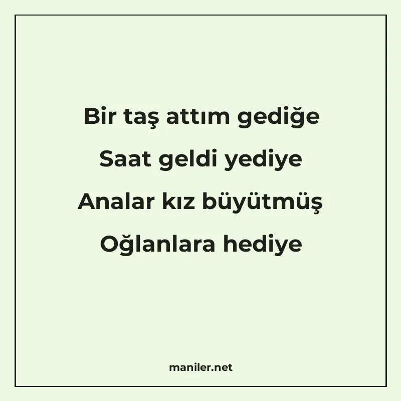 Bir taş attım gediğe Saat geldi yediye Analar kız büyütmüş O manisi görseli