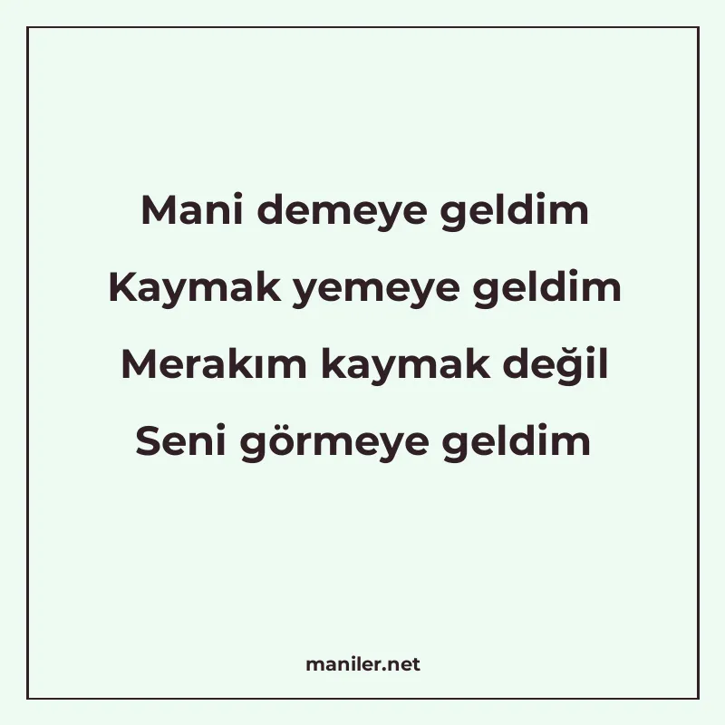 Mani demeye geldim Kaymak yemeye geldim Merakım kaymak değil manisi görseli