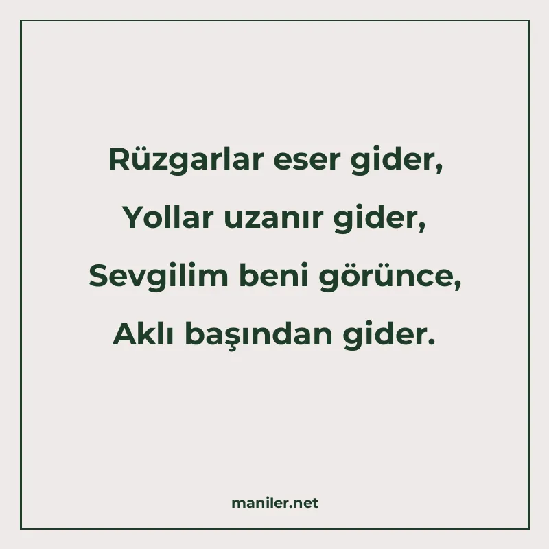 Rüzgarlar eser gider, Yollar uzanır gider, Sevgilim beni gör manisi görseli
