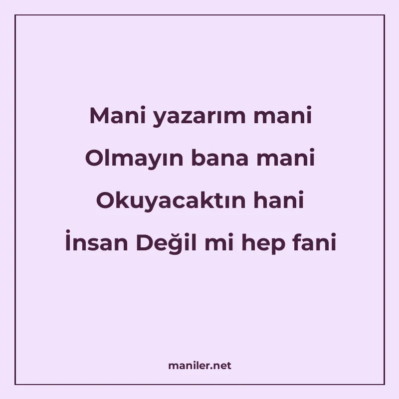 Mani yazarım mani Olmayın bana mani Okuyacaktın hani İnsan D manisi görseli