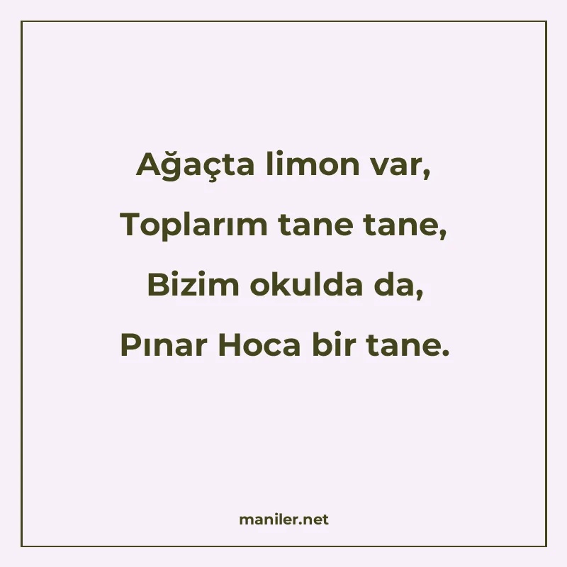 Ağaçta limon var, Toplarım tane tane, Bizim okulda da, Pınar manisi görseli