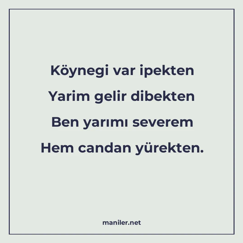Köynegi var ipekten Yarim gelir dibekten Ben yarımı severem 
